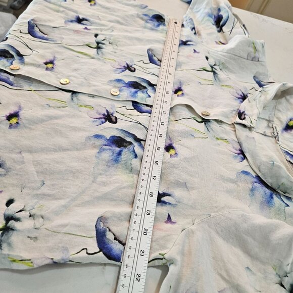 Mario Romano Linen Top Medium Floral Button-Up Made In Italy - Picture 10 of 10